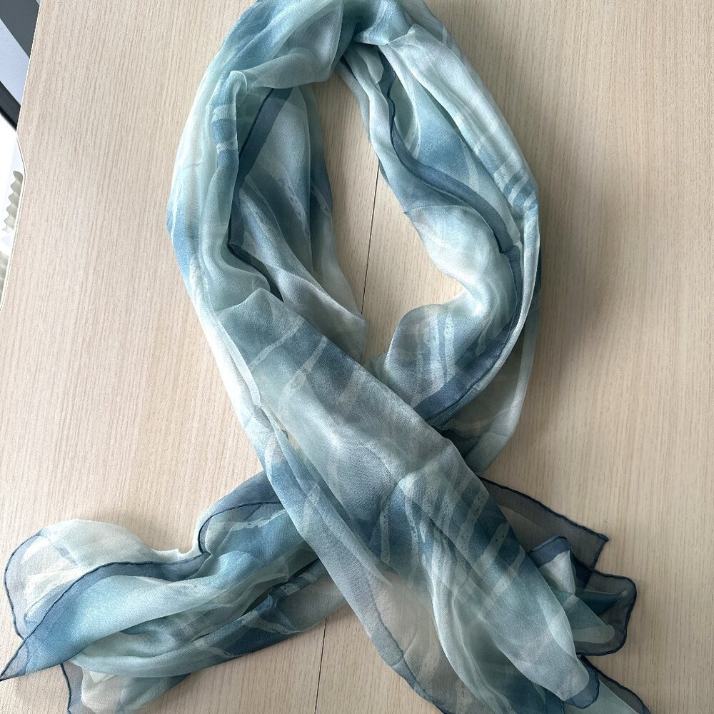 Giorgio Armani Seafoam/Green Blue Sheer Silk Scarf 60"x26"